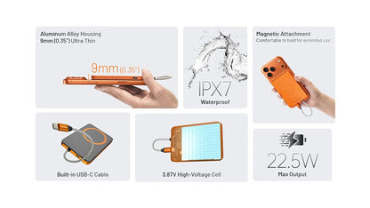 Powerbank Nitecore Pocket 5 5000mAh - 22,5W - Câble USB-C Intégré - Fixation Magnétique