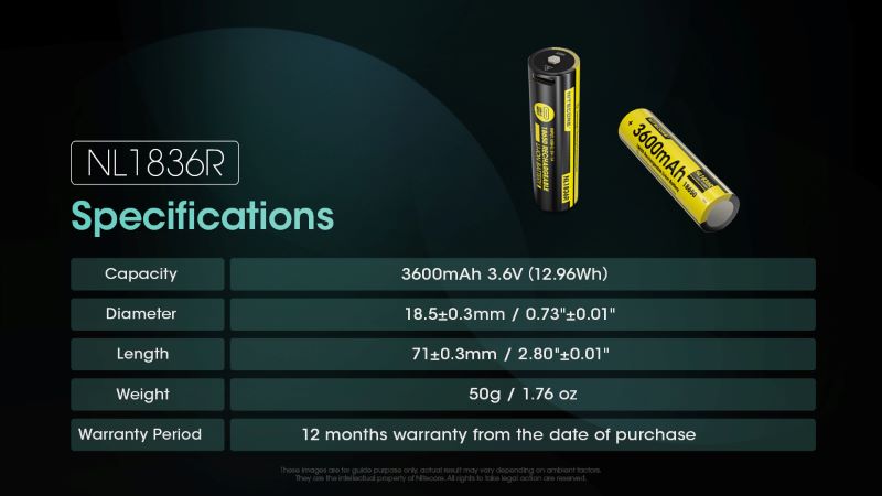 Batterie Nitecore 18650 3600mAh rechargeable Type C NL1836R 01 11