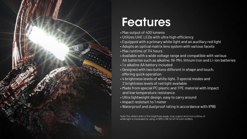 lampe frontale Nitecore HA15 UHE400 Lumens 18